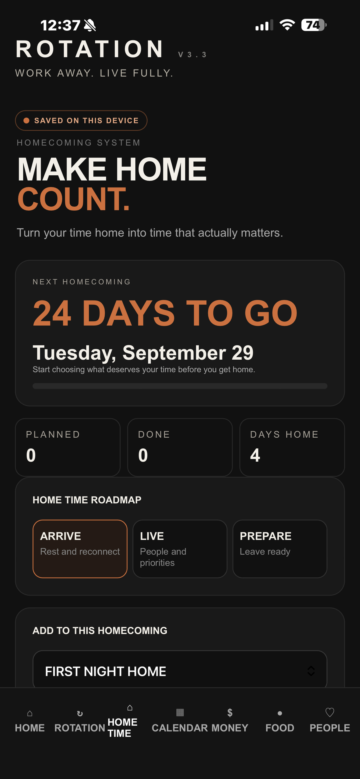 ROTATION home time screen