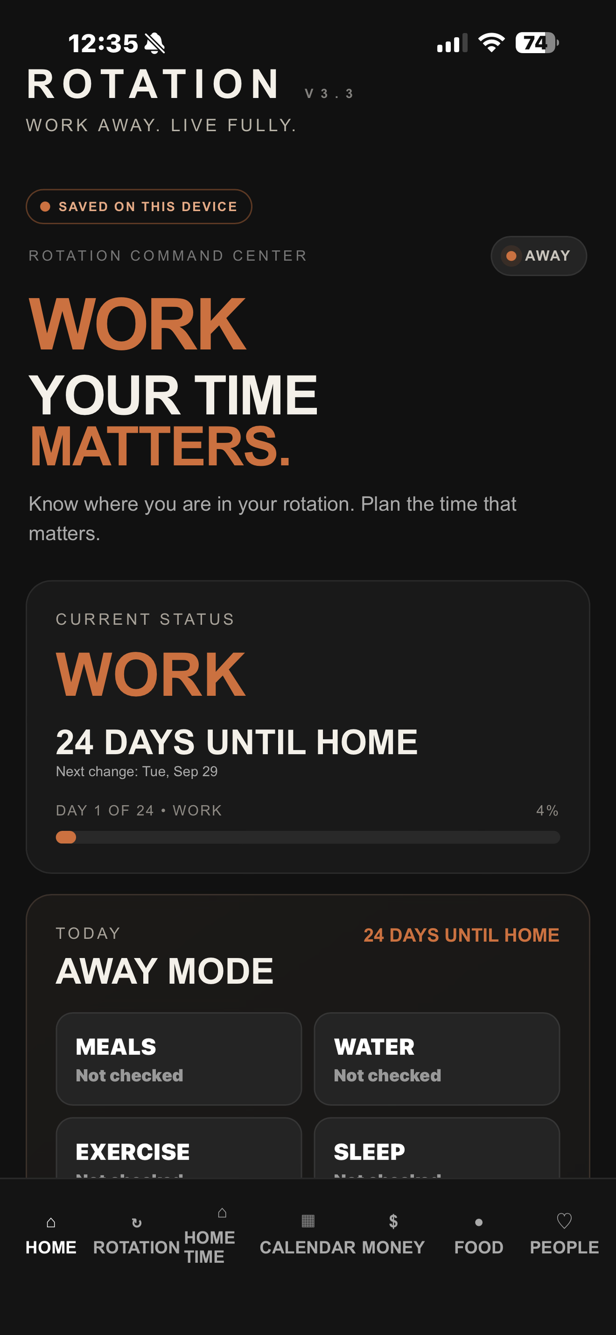 ROTATION home dashboard