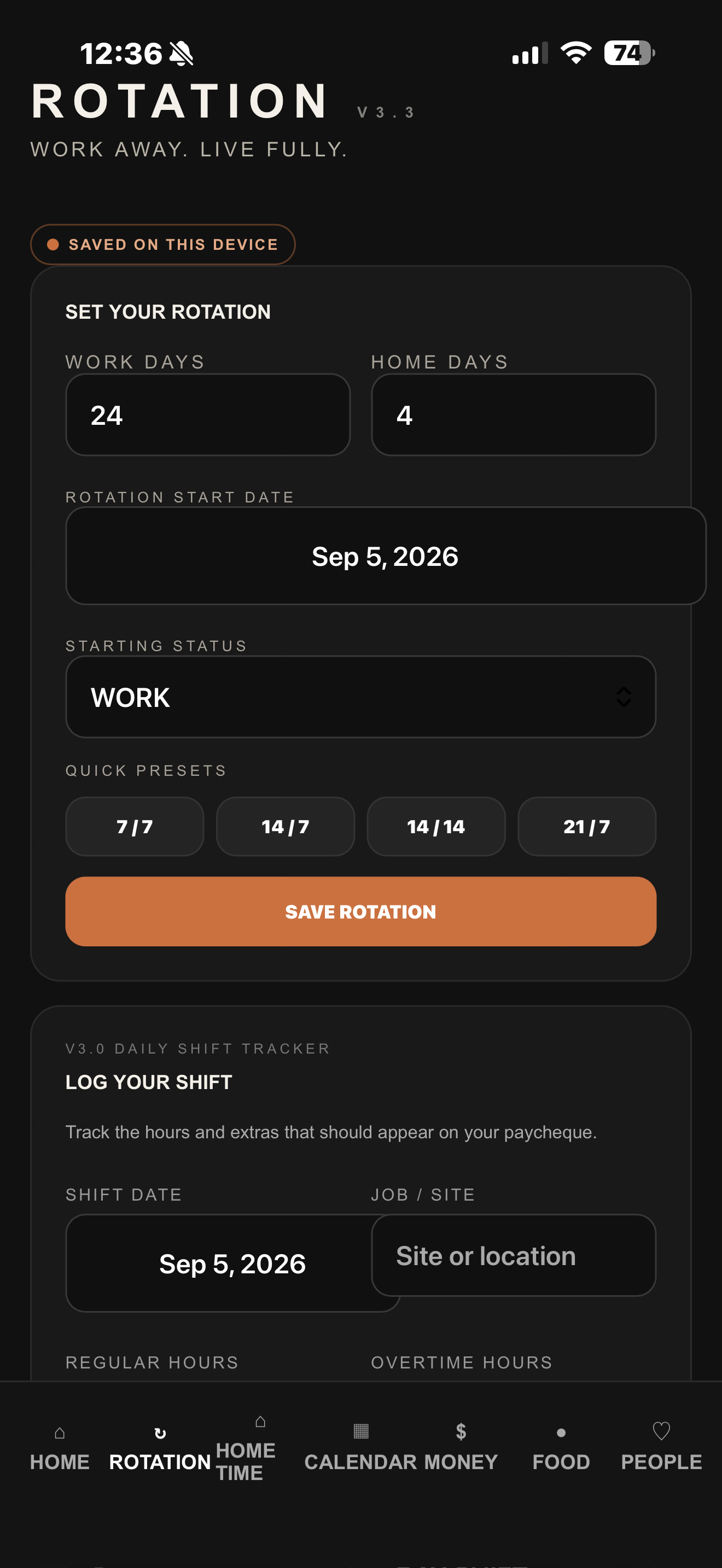 ROTATION schedule setup screenshot